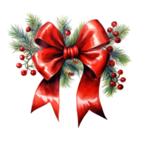 Red Bow For Christmas Event. Watercolor Style. AI Generated png