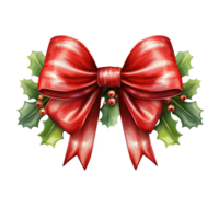 Red Bow For Christmas Event. Watercolor Style. AI Generated png