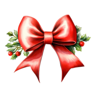 Red Bow For Christmas Event. Watercolor Style. AI Generated png