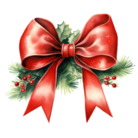 Red Bow For Christmas Event. Watercolor Style. AI Generated png