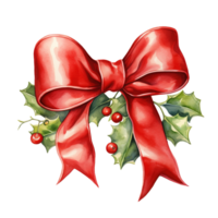 Red Bow For Christmas Event. Watercolor Style. AI Generated png