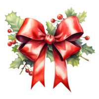 Red Bow For Christmas Event. Watercolor Style. AI Generated png