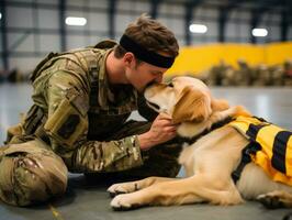 Proud service dog assisting its owner with a disability AI Generative photo