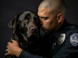 orgulloso Servicio perro ayudando sus propietario con un invalidez ai generativo foto