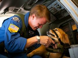 Proud service dog assisting its owner with a disability AI Generative photo