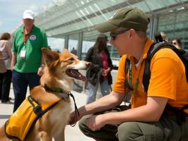 Proud service dog assisting its owner with a disability AI Generative photo