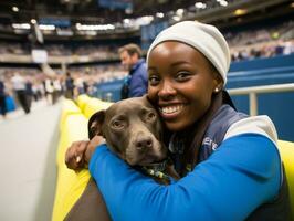 Proud service dog assisting its owner with a disability AI Generative photo