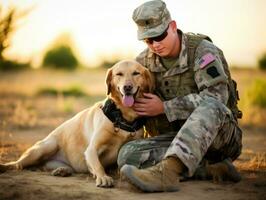 orgulloso Servicio perro ayudando sus propietario con un invalidez ai generativo foto