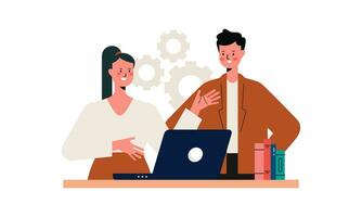 Office Worker Having Discussion with Colleague. Business Discussion Concept Flat Design Illustration vector