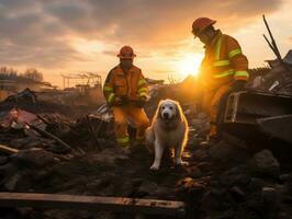 orgulloso Servicio perro ayudando sus propietario con un invalidez ai generativo foto