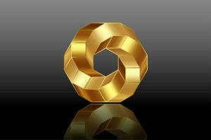 3d espiral romboidal forma en oro color, lujo logo diseño en geométrico marco estilo. negocio resumen icono. corporativo, medios de comunicación, tecnología, vector aislado en negro antecedentes