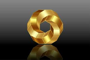 3D spiral rhomboid Shape in gold color, luxury logo design in geometric frame style. Business abstract icon. Corporate, media, technology, vector isolated on black background