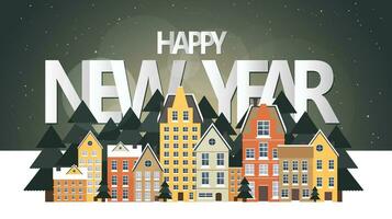Winter landscape. New Year poster. Winter in village. Merry Christmas vector