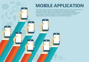 Mobile applications concept. Hands with phones. Flat vector illustration.