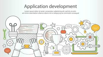 Application development outline banner. Flat vector illustration