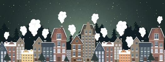 Winter landscape. New Year poster. Winter in village. Merry Christmas vector