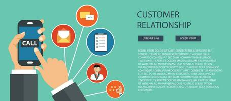 Business customer care service concept. Icons set of contact us, support, help, phone call and website click. Man sitting on the floor and holding lap top with telephone by his side. Flat vector