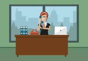 Support service concept. Technical support assistant in office. Flat vector illustration.