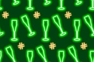 Christmas seamless pattern of luminous neon wineglasses with hashtag sign in trendy New Year shades vector