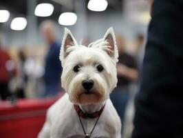 Well-behaved dog participating in a show, beautifully groomed AI Generative photo