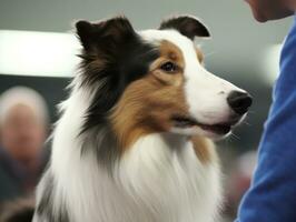 Well-behaved dog participating in a show, beautifully groomed AI Generative photo