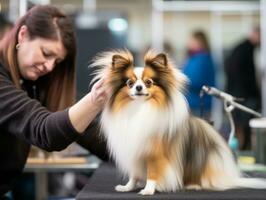 Well-behaved dog participating in a show, beautifully groomed AI Generative photo