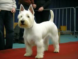 Well-behaved dog participating in a show, beautifully groomed AI Generative photo