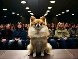 bien portado perro participativo en un espectáculo, hermosamente arreglado ai generativo foto