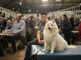 Well-behaved dog participating in a show, beautifully groomed AI Generative photo