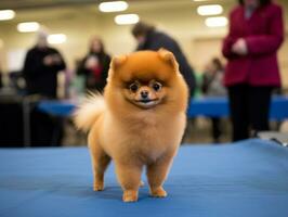 Well-behaved dog participating in a show, beautifully groomed AI Generative photo