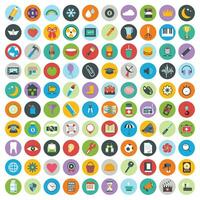 Flat icons design modern vector illustration. Big set of web and technology development icons, business management symbol, marketing items and other various objects on background.