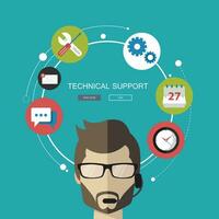 Support service concept. Flat design illustration with icons. Technical support assistant. vector