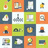 Education, knowledge and science icon set. Flat vector illustration