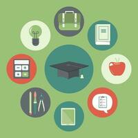 Education concept. Graduation cap with education icons. Flat vector illustration.