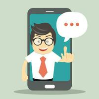 Technical support concept. Screen smartphone with virtual assistant. Flat vector illustration