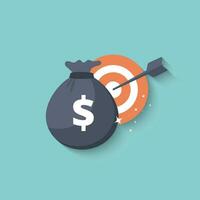 Money bag and target icon. Flat vector illustration