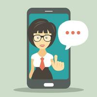 Technical support concept. Screen smartphone with virtual assistant. Flat vector illustration