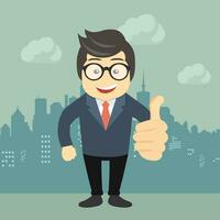 Happy businessman making thumbs up sign. Flat vector illustration