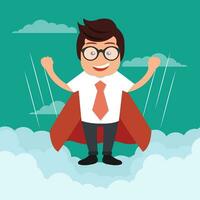 Success growth business concept. Successful superhero businessman flying in the sky. Flat vector illustration