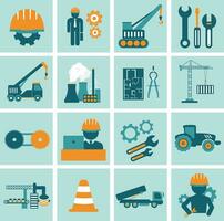 Engineering icon set. Engineer construction equipment machine operator managing and manufacturing icons. Flat vector illustration