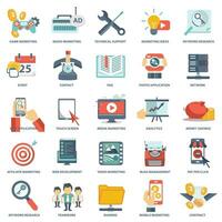 Modern flat icons vector collection in stylish colors of web design objects, business, office and marketing items.