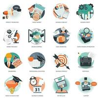 Business and management icon set for website development and mobile phone services and apps. Flat vector illustration.