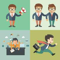 Icon set of businessmen with a tasks. Concept for multitasking, marketing, colleges and office work. vector