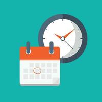 Calendar and clock icon. Schedule, appointment, important date concept. Flat vector illustration