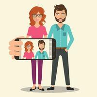 Girl and boy taking self photo. Social media network concept. Selfie concept. Flat vector illustration.