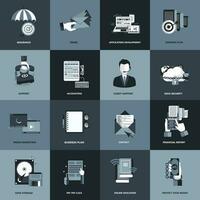 Business and management icon set. Flat vector illustration. Icons for website development and mobile phone services and apps.