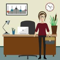 Businesswoman in office. Flat vector illustration