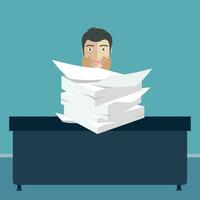 Businessman with pile of paper, business concept. Flat vector illustration.