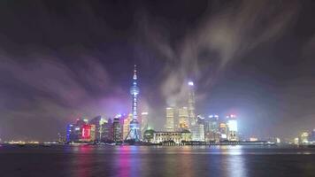 Timelapse of Lujiazui Business District at Night. Shanghai Skyline. China. Zoom In. video