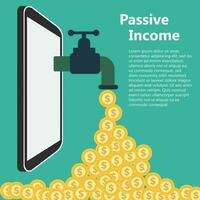 Passive income concept. Dollar coins fall of mobile phone. Flat vector illustration